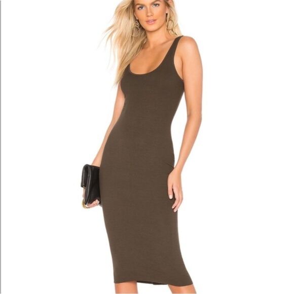 Enza Costa Ribbed Midi Tank Dress Stretch Casual Dark Green - Picture 1 of 4